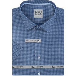 AMJ pánská bavlněná košile krátký rukáv regular fit s proužky a puntíky modrá VKBR1284
