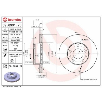 Brzdový kotouč BREMBO 09.8931.21 | Zboží Auto