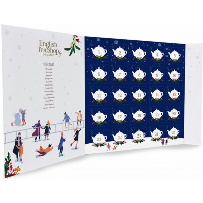 English Tea Shop Bio Adventní kalendář ve tvaru knihy Vánoční noc modrý pyramidek sypaného čaje 13 příchutí 25 ks 50 g – Zboží Mobilmania