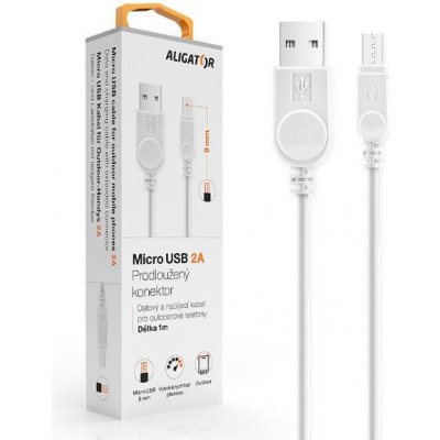 ALIGATOR datový kabel s prodlouženým konektorem microUSB, 2A, bílá – Sleviste.cz