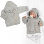 Baby Nellys Rostoucí pletený svetřík s kapucí zapínání knoflíčky šedý – Zboží Mobilmania