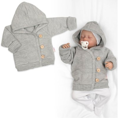 Baby Nellys Rostoucí pletený svetřík s kapucí zapínání knoflíčky šedý – Zboží Mobilmania