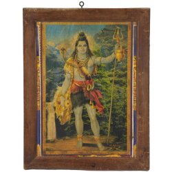 Sanu Babu Starý obraz v teakovém rámu, Šiva, 37x2x49cm