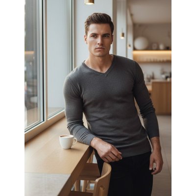 Pánský jednobarevný svetr grafitový – Sleviste.cz