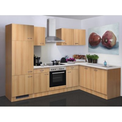 Flex Well Rohová kuchyňská linka se spotřebiči Nano 280x170 cm barva čela buk matná barva korpusu buk – Sleviste.cz