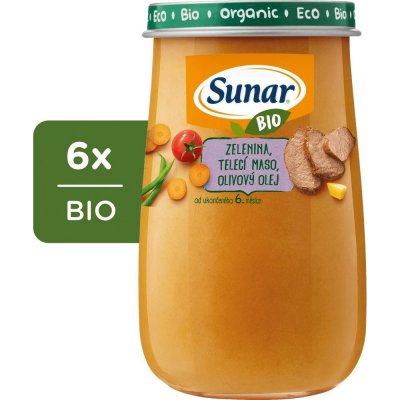 Sunar BIO Zelenina telecí maso olivový olej 8m+ 6 x 190 g