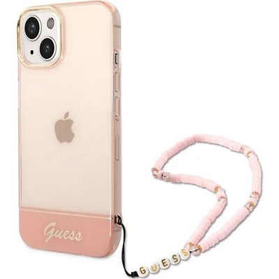 Pouzdro Guess iPhone 14 Plus Translucent Pearl Strap růžové – Zboží Mobilmania