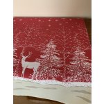 K-U ručně šitý ubrus vánoční červený se zimní bordurou 130x200 cm