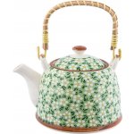 Clayre & Eef Zelená porcelánová konvička s kvítky a se sítkem Ø 18x14x12 cm 0,7L – Zbozi.Blesk.cz