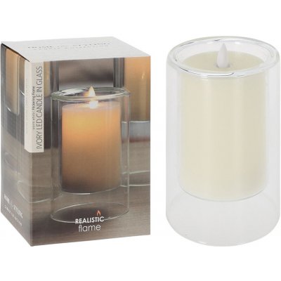 Mat Svíčka LED pr.10x15cm blikající plamen ve skle IVORY – Hledejceny.cz