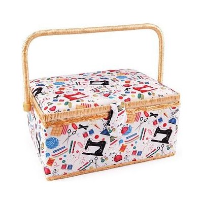 Kazeta - košík na šicí potřeby - krejčovský motiv varianta 1 červená – Zboží Dáma