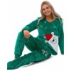Zelené pyžamo extra teplé huňaté pro ženy či dívky s ledním medvědem a sněhové vločky - Vánoční 1Z1578 zelená