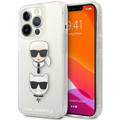 Pouzdro Karl Lagerfeld iPhone 13 Pro / 13 Glitter Karl`s & Choupette stříbrné