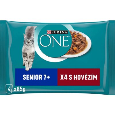 Purina ONE Senior 7+ minifiletky s hovězím a mrkví ve šťávě 4 x 85 g – Hledejceny.cz
