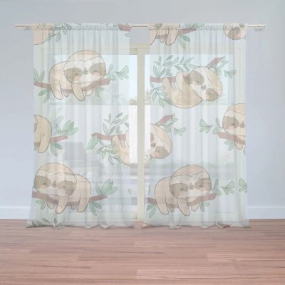 Sablio Záclony Lenochodi na větvi: 2ks 150x250cm – Zboží Mobilmania