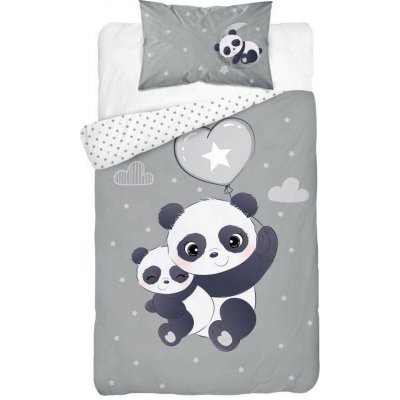 Detexpol Bambusové povlečení do postýlky Panda šedá 100 x 135 cm 40 x 60 cm – Zboží Dáma