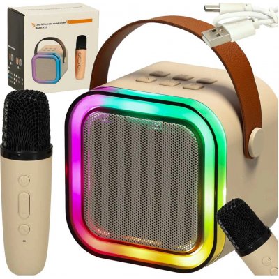 Přenosný karaoke set s Bluetooth mikrofonem a LED – béžový – Zboží Dáma