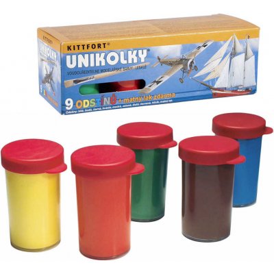 Unikolky modelářské lesklé barvy set 9 barev + matný lak