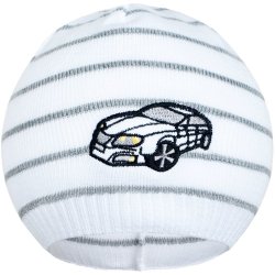 New Baby Jarní čepice s autíčkem bílo tmavě šedá