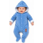 Baby Nellys Dvouvrstvý velurový overal s kapucí New Bunny modrý – Zboží Mobilmania