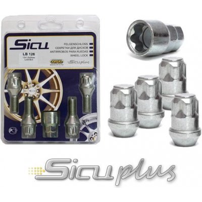 AEZ Sicuplus Sada bezpečnostních matic 4 ks + klíč M14x1,5 - kuželová 60° - stříbrná