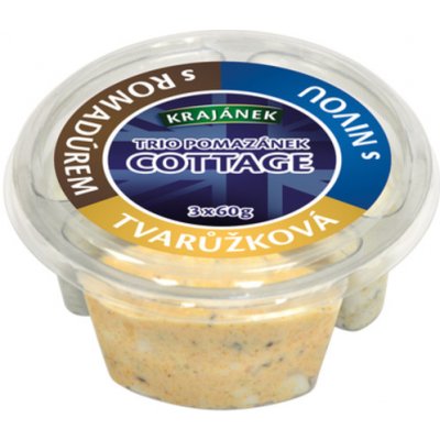 Krajánek TRIO pomazánek cottage sýrový mix (s romadurem, s nivou, tvarůžková), 3x60g 180g – Sleviste.cz