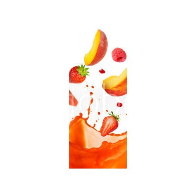 WEBLUX 197062948 Samolepka na dveře fólie mixed fruit falling into juices splashing on white background smíšené ovoce spadající do šťávy stříkající na bílém pozadí rozměry 90 x 220 cm – Zbozi.Blesk.cz