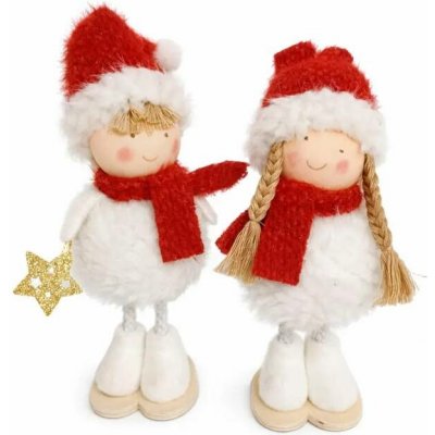 DECOLED Dřevěná vánoční dekorace na stůl holčička a chlapeček, 6 × 18 × 5 cm, stojící – Zboží Mobilmania