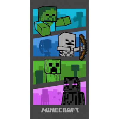 Carbotex osuška dětská plážová osuška Minecraft Adventure Is An Attitube froté 70 x 140 cm zeleno-modro-fialová