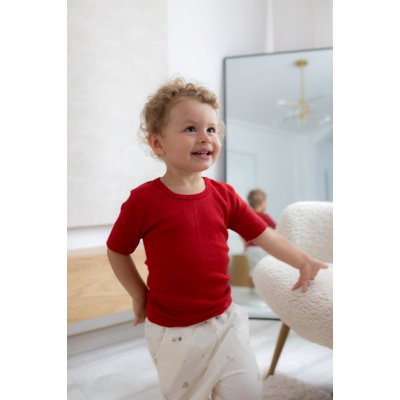 Dětské triko s krátkým rukávem z merino vlny a hedvábí červené Cosilana – Zboží Dáma