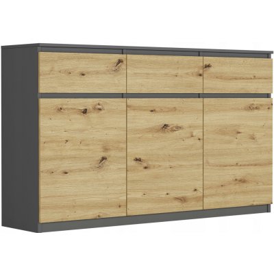 Framire Třídveřová komoda se zásuvkami a skříňkami Antracit Mix Artisan 120 x 40 x 98 cm Modern S3 – Hledejceny.cz