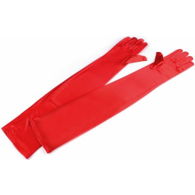 Dlouhé společenské rukavice saténové velké červená – Zboží Dáma