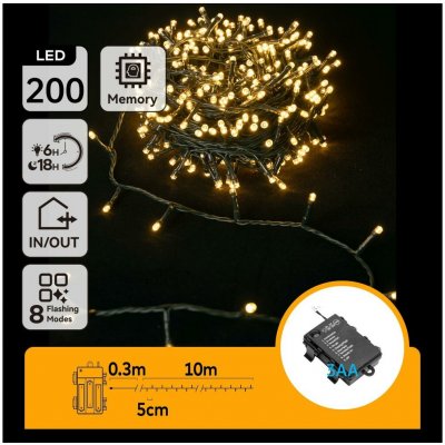 B.V. AigostarLED Venkovní vánoční řetěz 200xLED 8 funkcí 3xAA 10,3m IP44 teplá bílá AI1341 – Hledejceny.cz