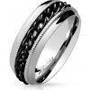 Prsteny Šperky Eshop Prsten z nerezové oceli černý řetízek, mušle stříbrná AB42.01