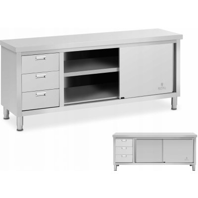 Royal Catering Pracovní skříň z ušlechtilé oceli – 200 x 60 x 85 cm – nosnost 600 kg – 3 zásuvky RCSSCB-200X60-S – Zbozi.Blesk.cz