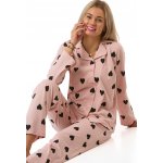Elegantní růžové dámské pyžamo s černými srdíčky 1B2282 růžová – Sleviste.cz