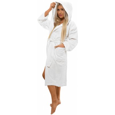 Dámský bavlněný župan s kapucí Bílá – Hledejceny.cz