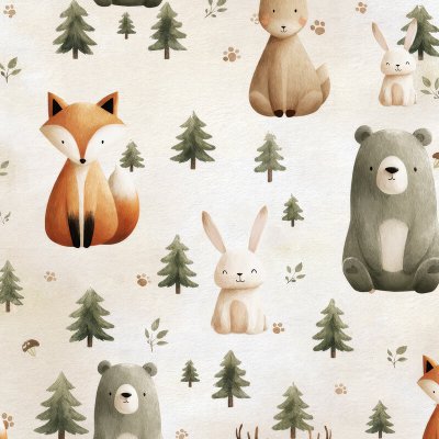 Takoy Počesaná teplákovina bavlněná s polyesterem malovaná zvířátka Beige – Hledejceny.cz