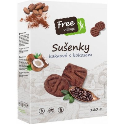 Free village Sušenky kakaové s kokosem bez lepku 120 g – Zboží Dáma