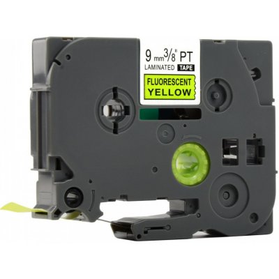 Kompatibilní páska s Brother TZ-C21/TZe-C21, signální 9mm x 8m, černý tisk/žlutý podklad – Sleviste.cz