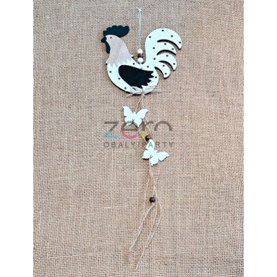 Kohout dřevěný závěsný s přízdobou bílá/černá/přírodní – Zboží Dáma