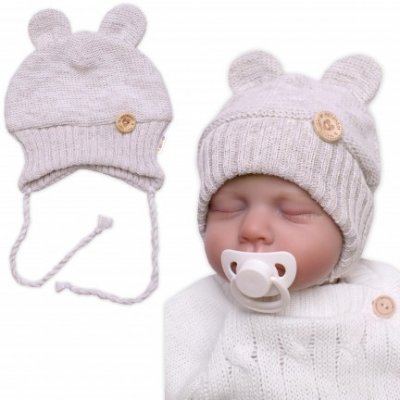Baby Nellys Pletená čepice s oušky na zavazování Made with Love béžový melírek – Zboží Dáma Baby Nellys Pletená čepice s oušky na zavazování Made with Love béžový melírek – Zboží Dáma