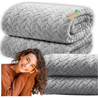 Kocka 160x200 cm na postel teplá přehoz pléd reliéfní světle šedá – Sleviste.cz
