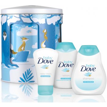 Dove Baby Rich Moisture šampon na tělo a vlasy 200 ml + tělové mléko 200 ml + krém na opruzeniny 45 g + hrací skříňka dárková sada