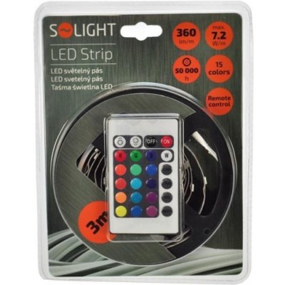 Solight LED světelný pás, RGB, 3m, sada s 12V adaptérem a dálk. ovladačem, 7,2W/m, IP20 - WM55