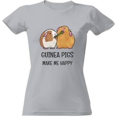 Tričko s potiskem Morcata Guinea pigs make me happy Šedá melír