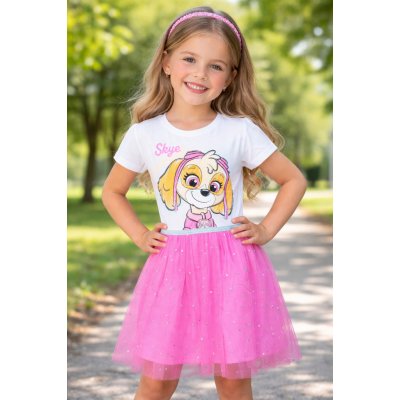 Eplusm Dívčí šaty TLAPKOVÁ PATROLA SKYE s tylovou vrstvou růžovobílé Bílorůžová – Sleviste.cz