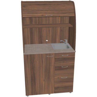 OFFICE PRO HOBIS kuchyň s dřezem, baterií a lednicí, pravá - KU 3 3 P, ořech – Zboží Mobilmania