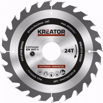 KREATOR KRT020408 Pilový kotouč na dřevo 160mm, 24T – Zboží Mobilmania