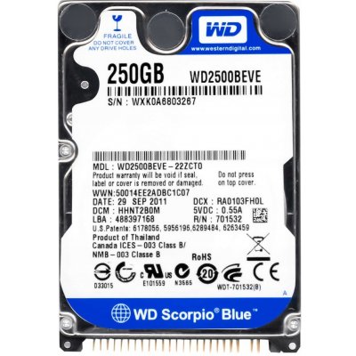 WD Scorpio Blue 250GB, 2,5", 8MB, 5400rpm, 12ms, WD2500BEVE – Hledejceny.cz